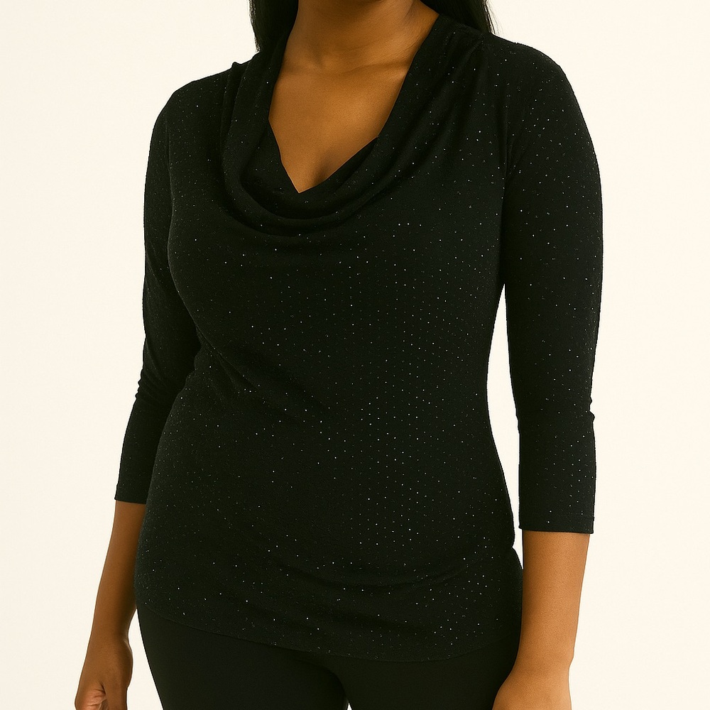 St. John Knit Black Sparkle Evening Top Medium - Picture 2 of 8